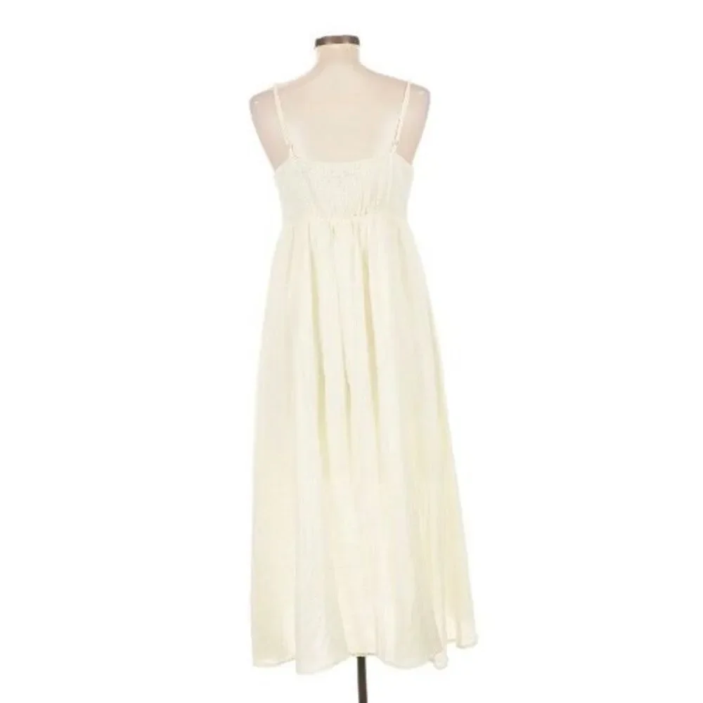 Boho Cotton Blend Midi Dress White Button Front Sun Dress Summer City Chic L - Picture 3 of 7